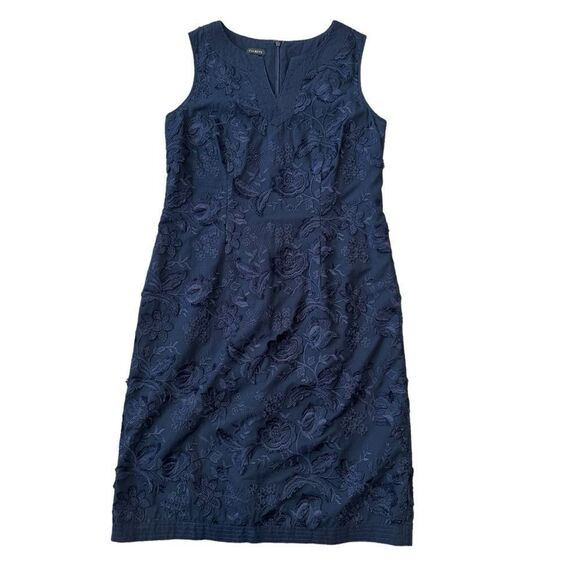 Talbots Embroidered Clipped Floral Shift Dress Navy Size 4 - Picture 2 of 14